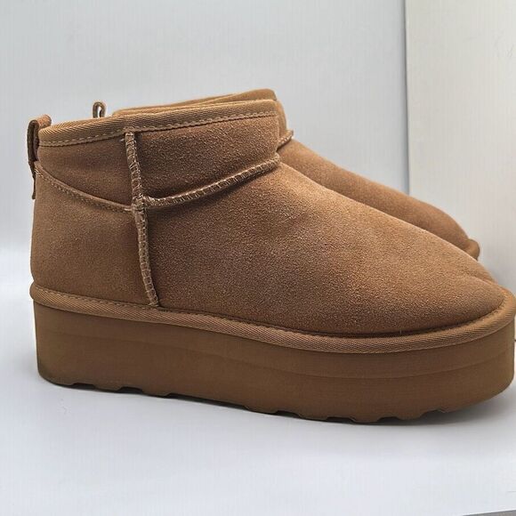 CUSHIONAIRE Women's Genuine Suede pull on platform boot +Memory Foam 9 CHESTNUT - Picture 1 of 7
